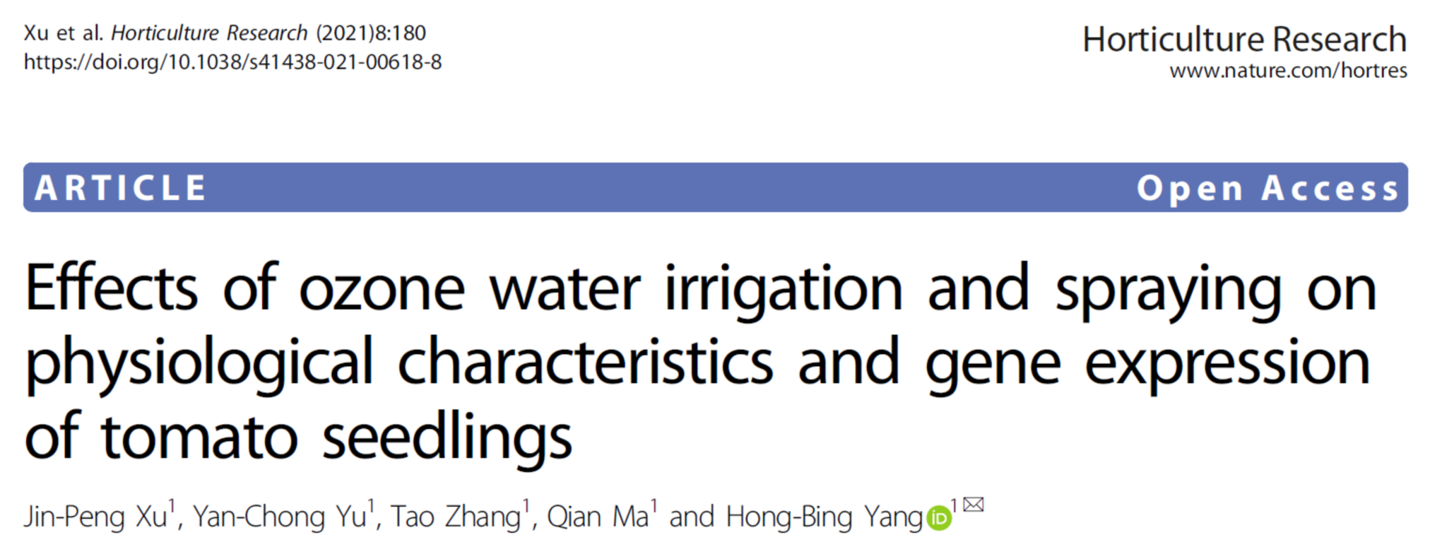 杨洪兵教授课题组在臭氧水施用方面取得重要进展
